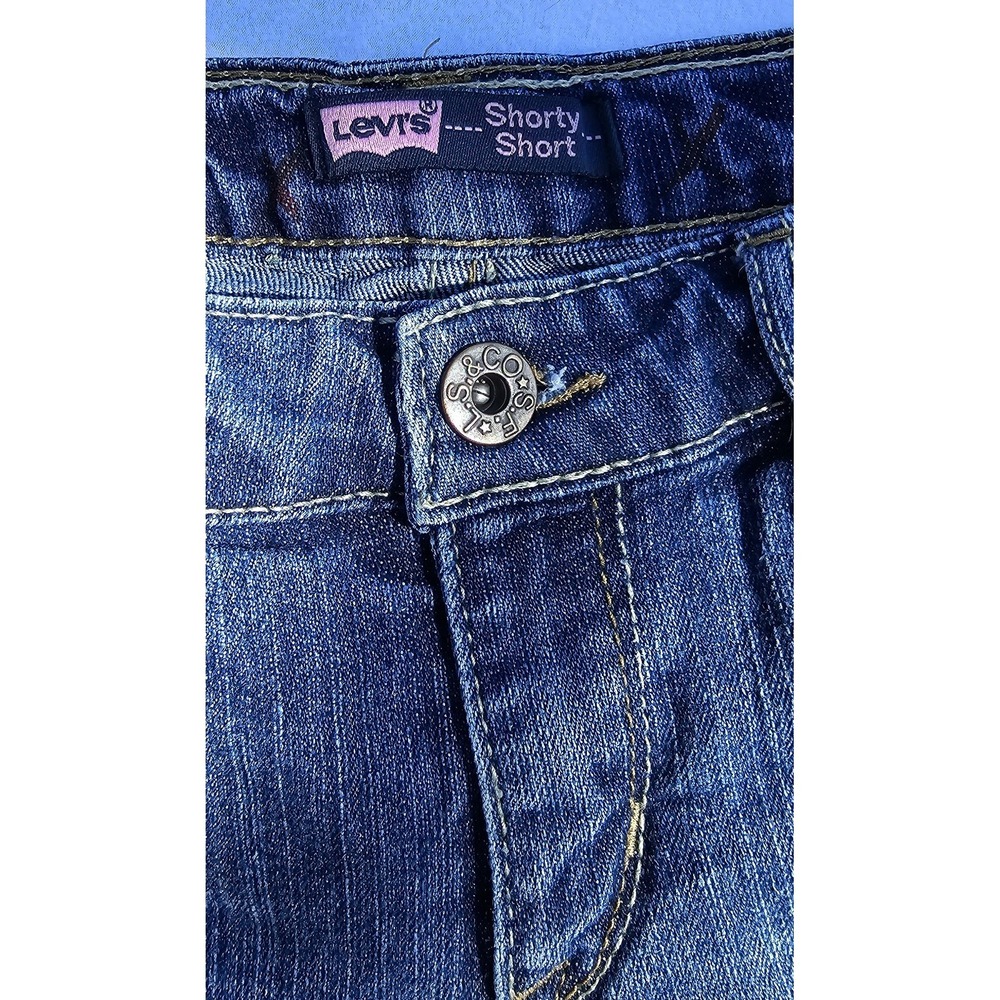 Levi's Shorty Shorts Raw Distressed Hem Medium Wash Denim Shorts Size 14 - Picture 12 of 14